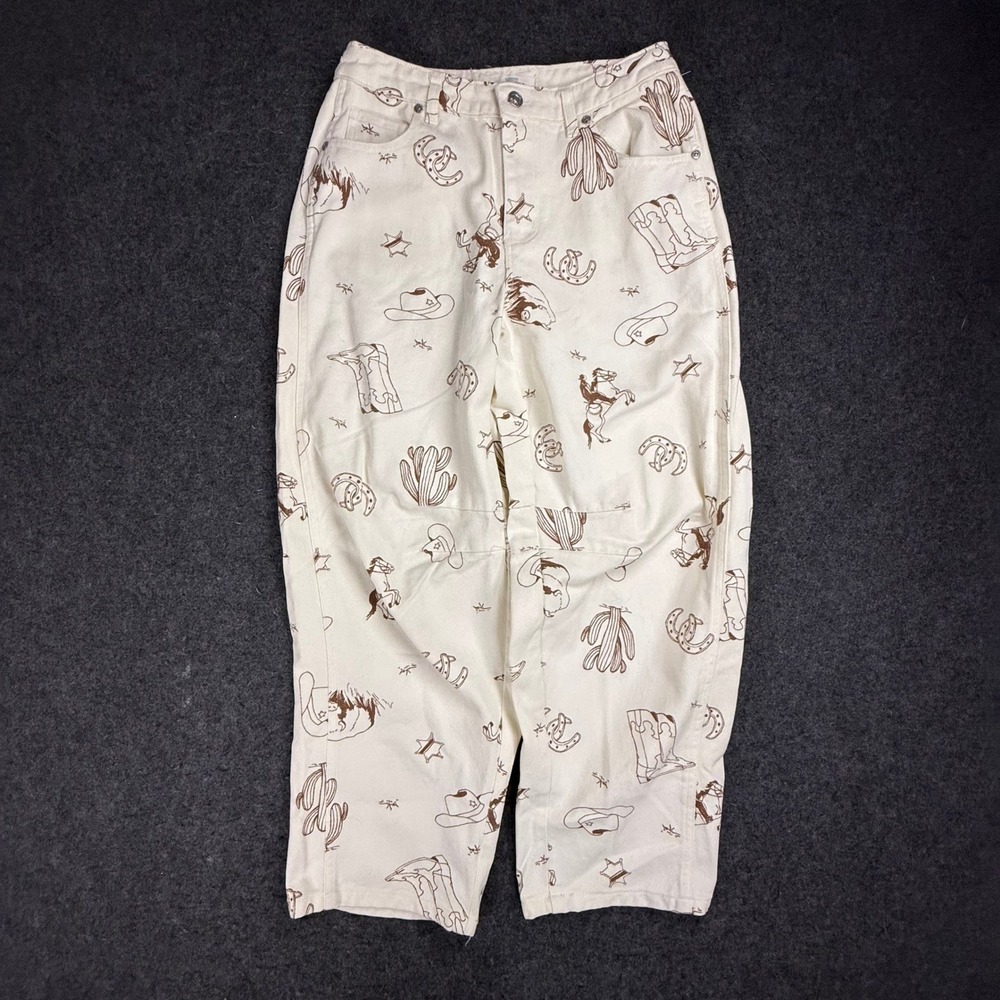 Cali 1850 Western Print Jeans Women's 5 Cream Cowboy Cowgirl Straight Leg Pants